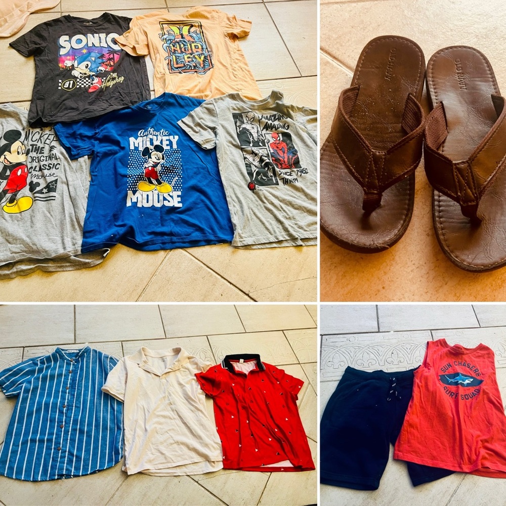 Little Boys Bundle Shirts, shorts. flip flops size large